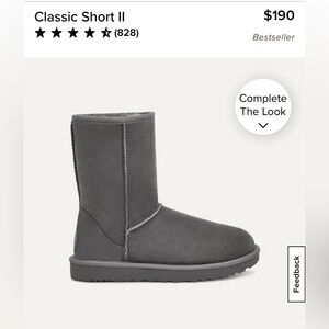UGG Classic Women’s “Short II” Genuine Sheepskin Grey Boots—SIZE 7 NEARLY NEW
